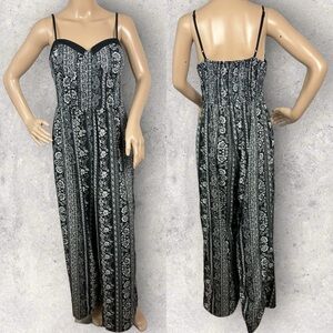 Band Of Gypsies Wide Leg Jumpsuit Size Large Black White‎ Paisley Print Bohemian